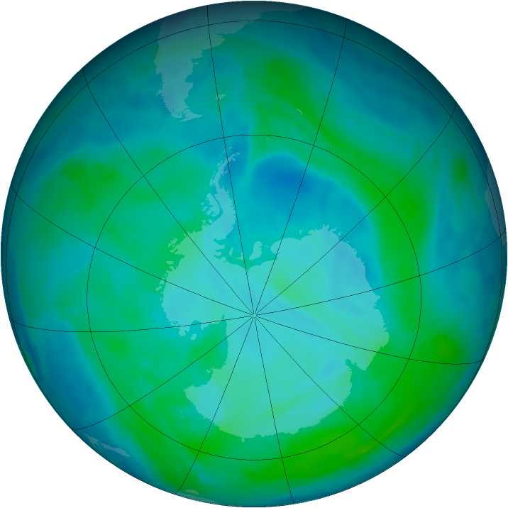 Antarctic ozone map for 08 January 2009